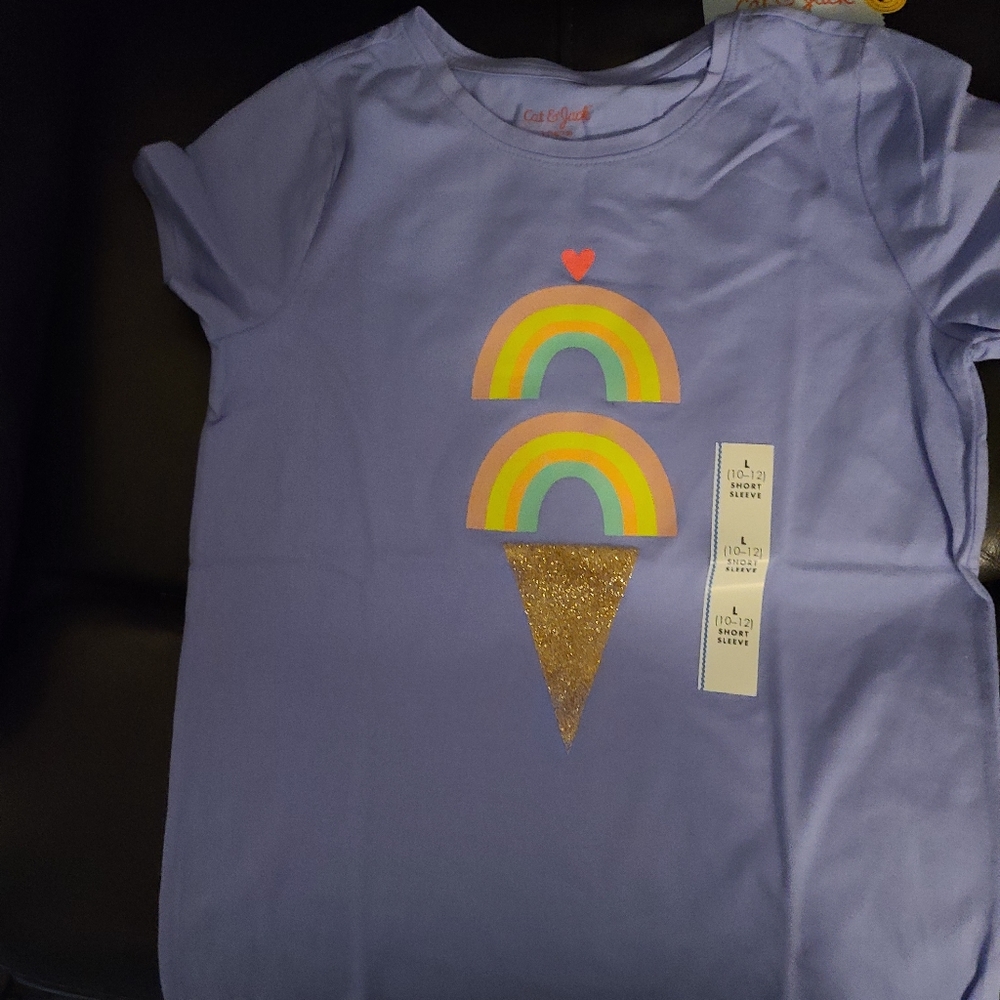 Cat & short sleeve purple rainbow shirt